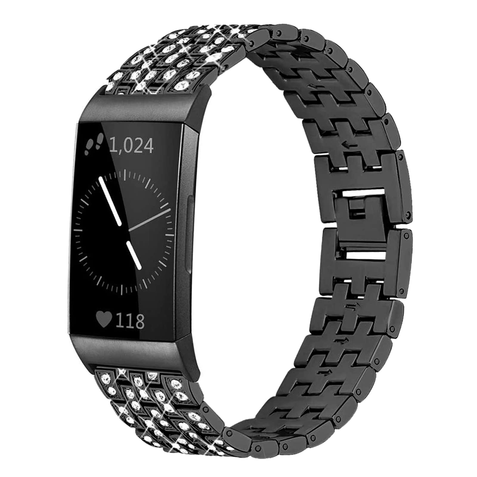 Wongeto Diamond Bracelet Replacement Strap Compatible with Fitbit Charge 3 Strap/Fitbit Charge 4 Strap for Women Grils Adjustable Metal Band Fitbit Charge 3 / Fitbit Charge 4 Large Small(Black 1)