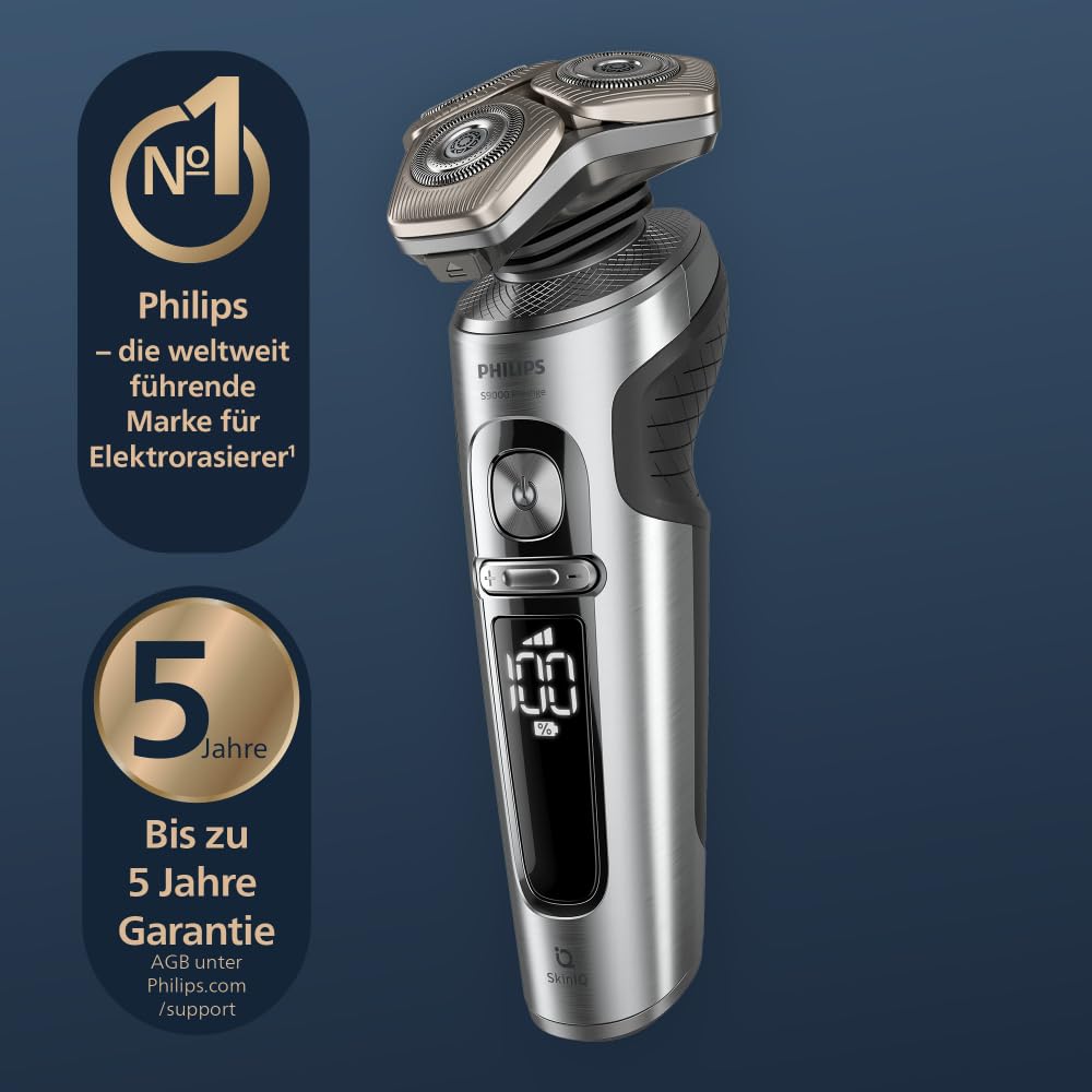 PHILIPS Rasierer S9000 Prestige - Elektrischer Nass- und Trockenrasierer, glänzendes Chrom, Lift & Cut-Rasiersystem, SkinIQ-Technologie, Bartstyler, Reinigungsstation & Qi-Ladepad (Modell SP9885/35) 7