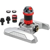 Eden 96122 Metal Base 6-Pattern Rotary Gear Drive Sprinkler | Quiet Operation, Adjustable Range, 5&deg;- 360&deg; Coverage, Flow-Through Design for Customized Watering, Quick Connect Starter Set Included