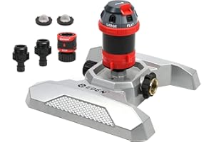 Eden 96122 Metal Adjustable 6-Pattern Mobile Rotary Gear Drive Garden Sprinkler for Yard W/Quick Connect Starter Set, Waters up to 80 ft. in Diameter