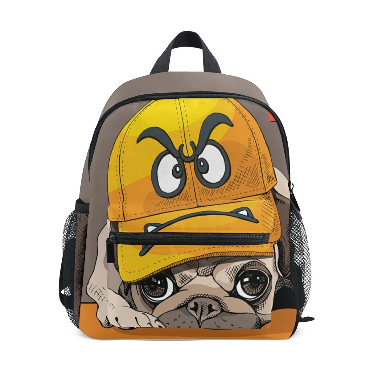 Children's Backpack, Kids Schoolbag Funny Cartoon Pug Students Bookbag for Boys Girls, Chest Strap