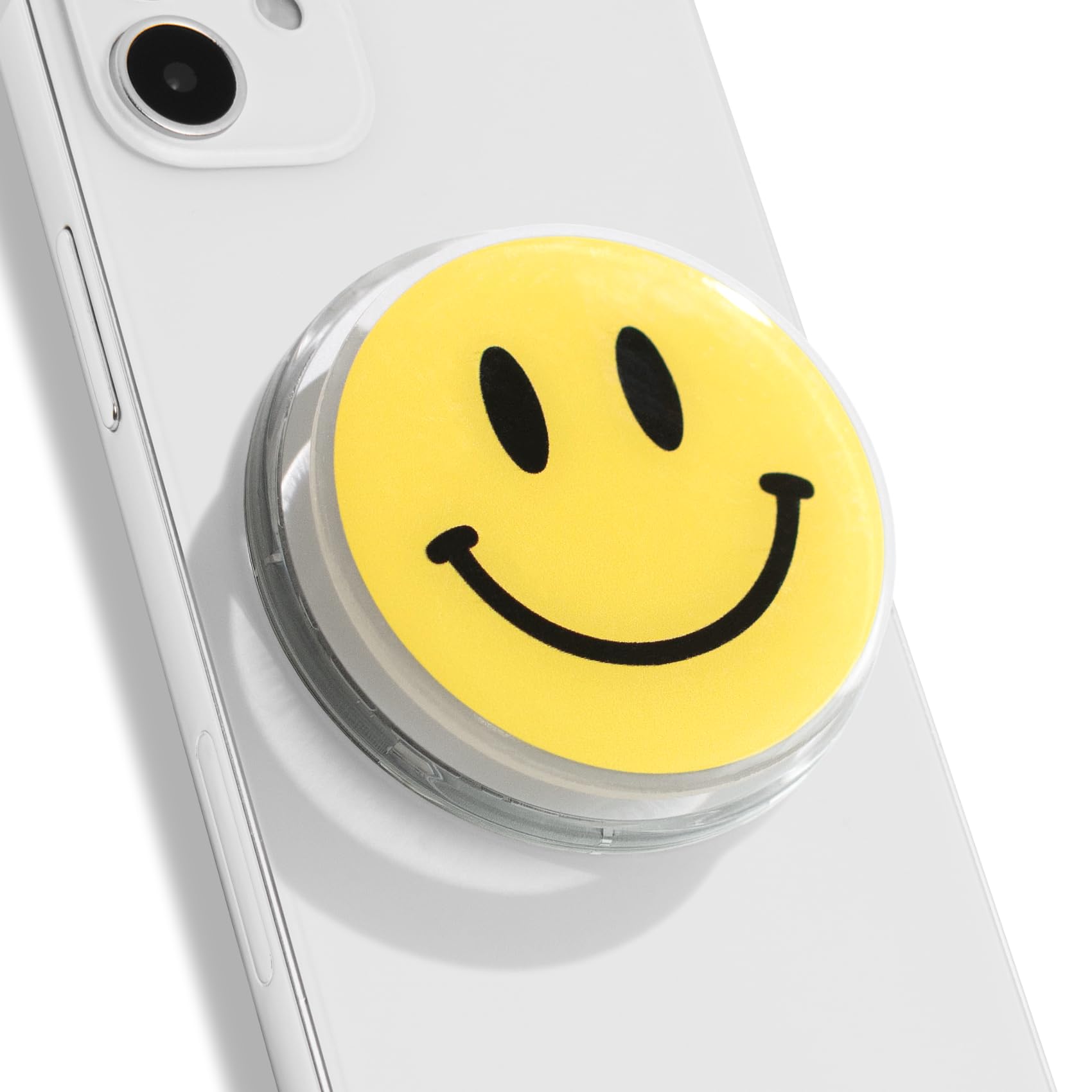 Photo 1 of Magsafe Compatible Mobile Phone Grip Stand Holder Cute Smile Face Shape Expandible Collapsible for Kindle Smartphone Tablet Cell Phone Accessory (Yellow)