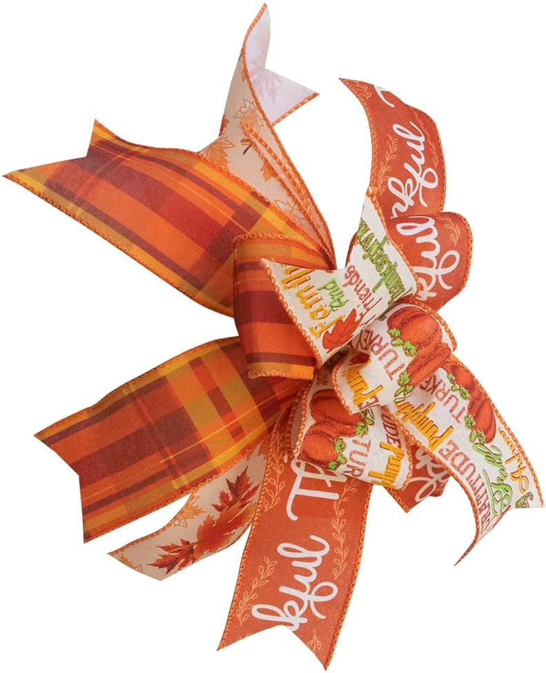 Bows & Ribbons - Fall Wreath Bows Thanksgiving Fall Bows for Wreath Pumpkin Plaid Burlap Decor Bows for Thanksgiving Fall Autumn Front Door Indoor Outdoor Tree Topper Wreath Decoration Supplies