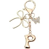 Sylixonae Bubble Initial Keychain with Bow & Butterfly - Gold Letter Bag Charms for Women, Cute Purse Handbag Accessories