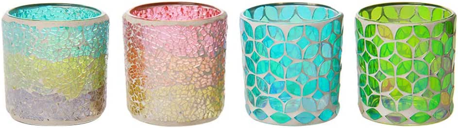 Amazon Com Shiyacraft Mosaic Glass Candle Holder Set Of 4 Christmas Candles Gift Tea Light Candle Holder 4 Color Kitchen Dining