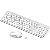 seenda Wireless Keyboard and Mouse Combo, Rechargeable Quiet Keyboard Mouse, Sleek and Ultra Thin Design, Full-Size with Number Pad for Windows, Laptop, PC, Notebook, Desktop- Silver and White