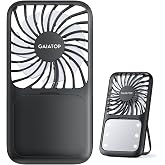 Gaiatop Portable Handheld Fan, LED Makeup Mirror, Travel Essentials Black | Light, Folding Stand for Desktop, 3.3 oz Small Design, 3-Speed Cooling, Rechargeable Mini Fan, Personal Gifts for Women Girls