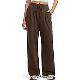 SUUKSESS Women Wide Leg Work Pants High Waisted Drawstring Waffle Knit Trousers