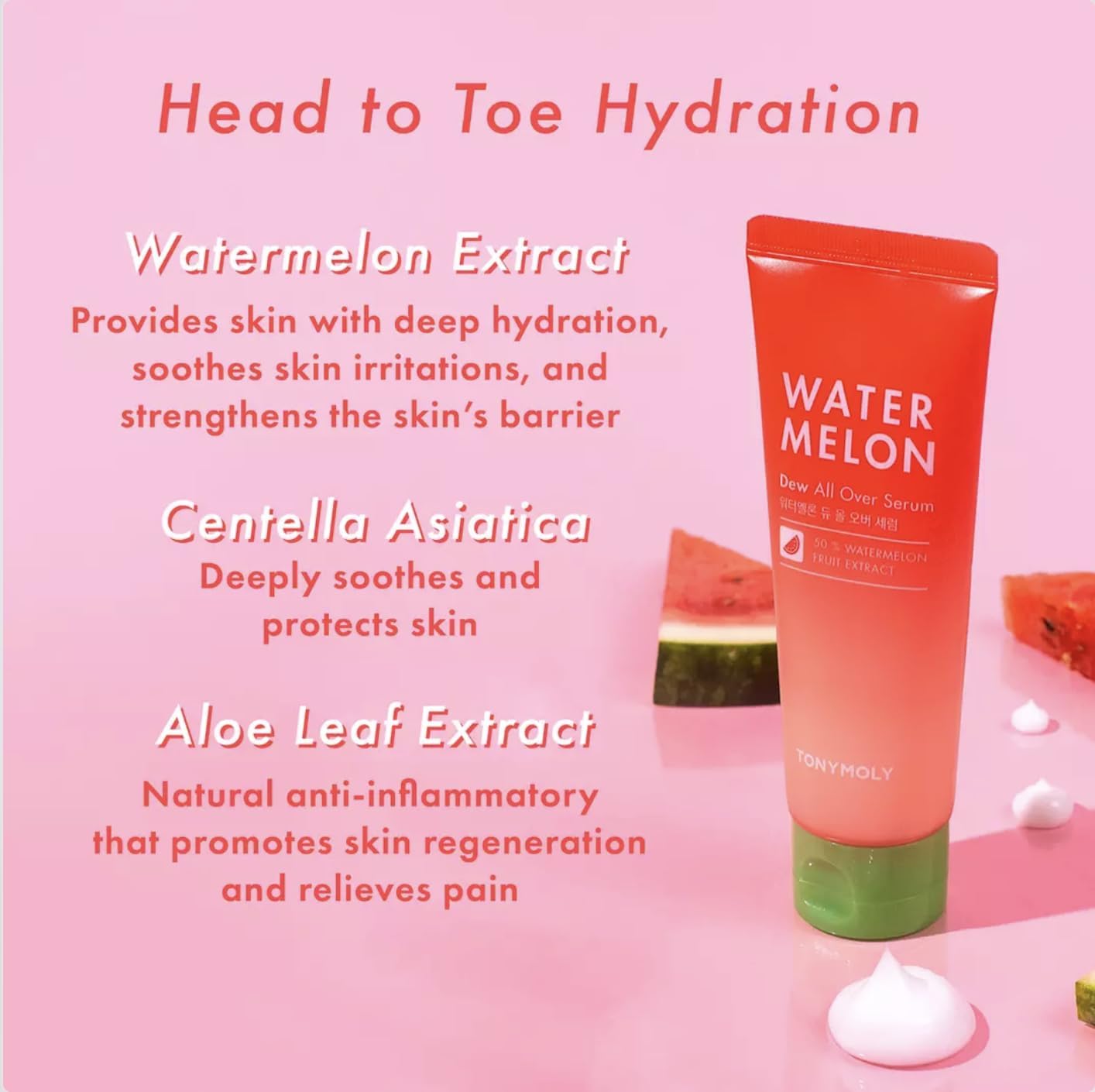 TONYMOLY Watermelon Dew All Over Body & Face Serum, Hydrating Serum for Glowing Skin, Korean Skincare, Watermelon Extract, Aloe Leaf Extract & Centella Asiatica, All Skin Types
