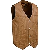 Milwaukee Leather LKM3702 Men's Leather V-Neck Western Style Motorcycle Rider Vest w/Classic Buffalo Snaps Closure