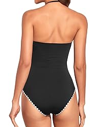 Holipick Women Black with White One Piece Swimsuits
