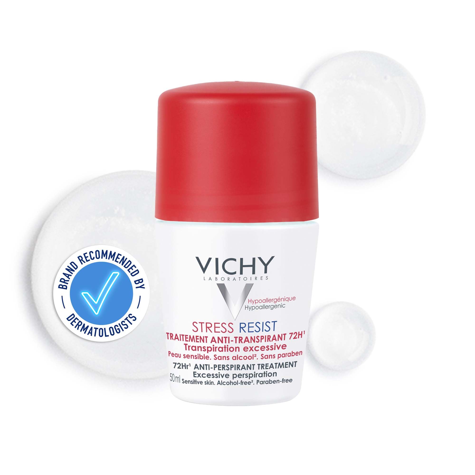 Vichy Deodorant Dermo-Tolerance, 72HR Stress Resist Roll-On Anti-Perspirant, For Sensitive Skin, With Perlite & Perspicalm, 50ml