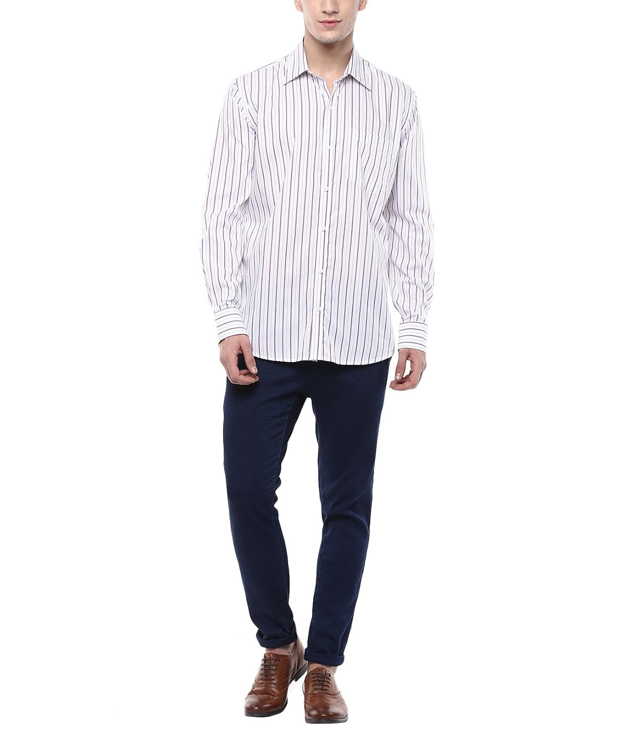 american crew men's stripes shirt with pocket (white)