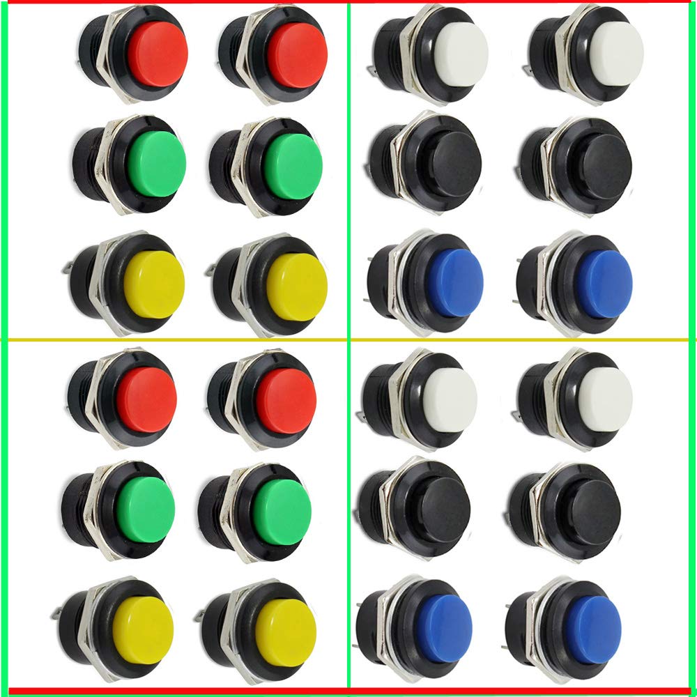 RUNCCI-YUN 16mm Push Button Switch ON/OFF Momentary Button Power Switch (24 Pcs)