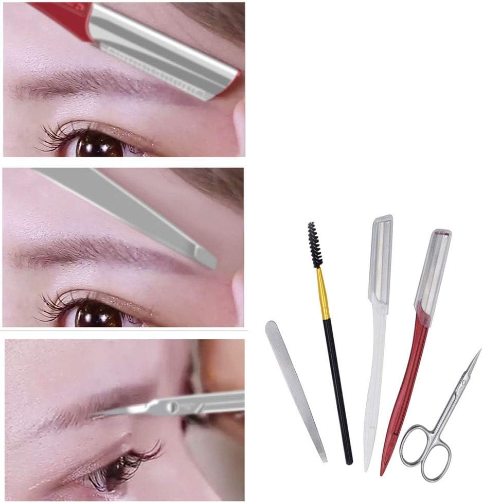 Tseifry 5 In 1 Unisex Eyebrow Kit Eyebrow Scissors, Eyebrow Razor Facial Razor Face Shaver, Eyebrow Tweezers And Scissors, Eyebrow Brush/Comb With Stencil Shaping Templates with white Travel Case: Home Improvement