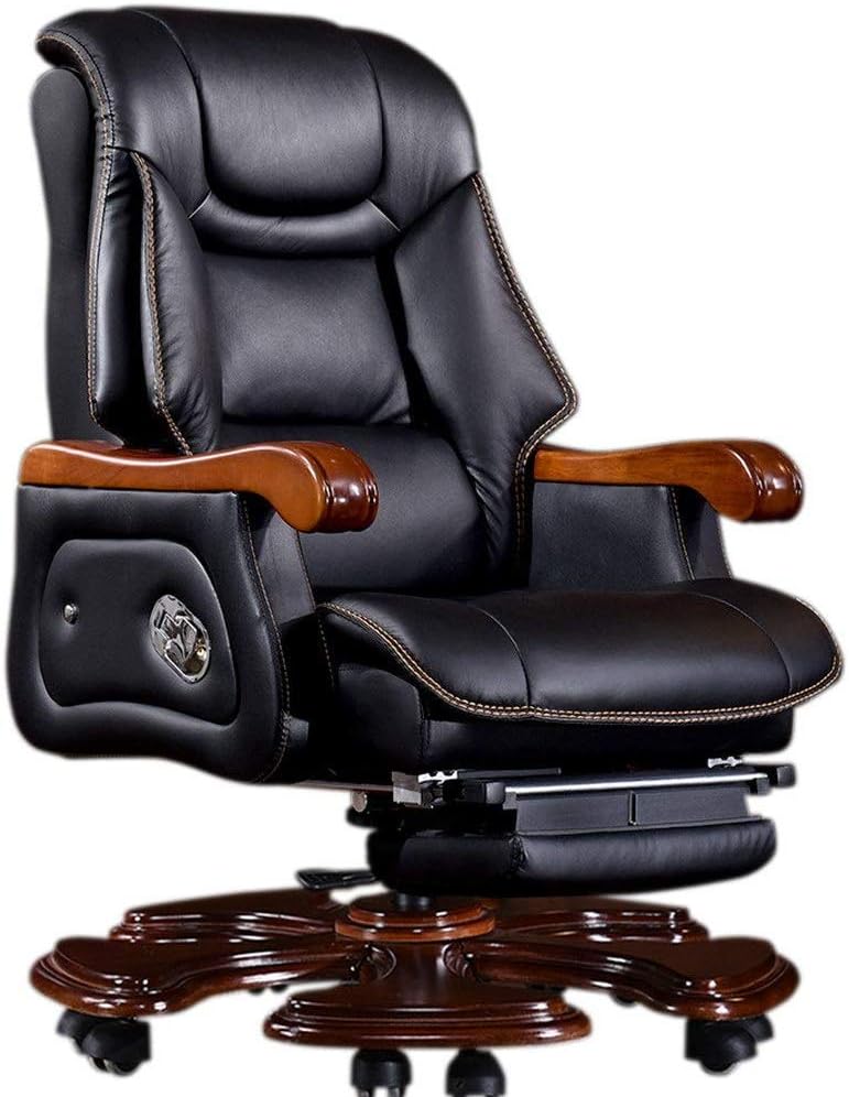 Office Chair Business Reclining Chair Home Computer Chair Lift Swivel Office Chair Wood Sub (Color : Brown, Size : 68x75x113cm) XIUYU (Color : Black, Size : 68x75x113cm)