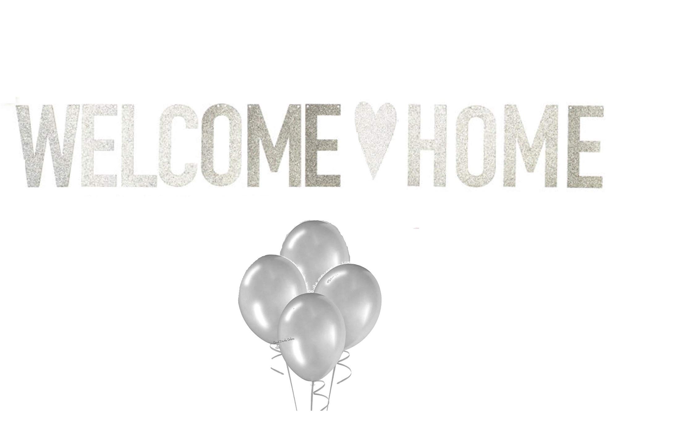 RealBargains Welcome Home Glitter Banner Home Decoration Baby Family Party Supplies Photo Booth Props (SILVER)
