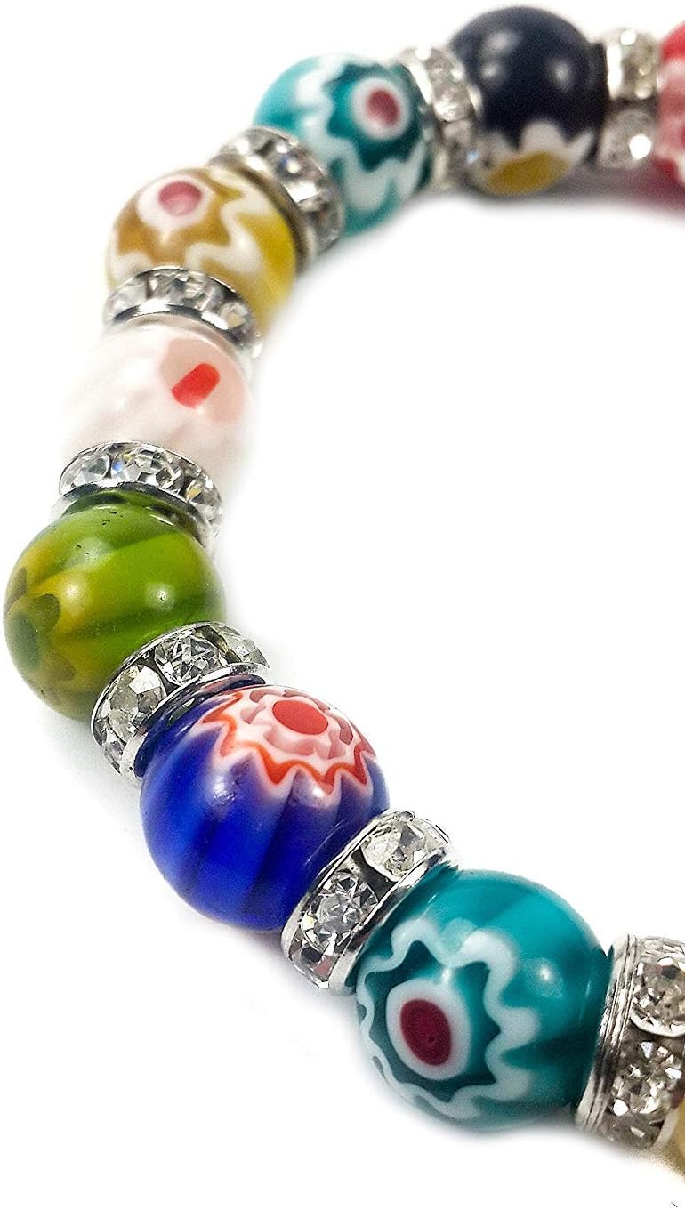 Nazareth Market Store Agate Colorful Flowers Beads Stretchable Bracelet Zircons Crystal & Cross - Image 5