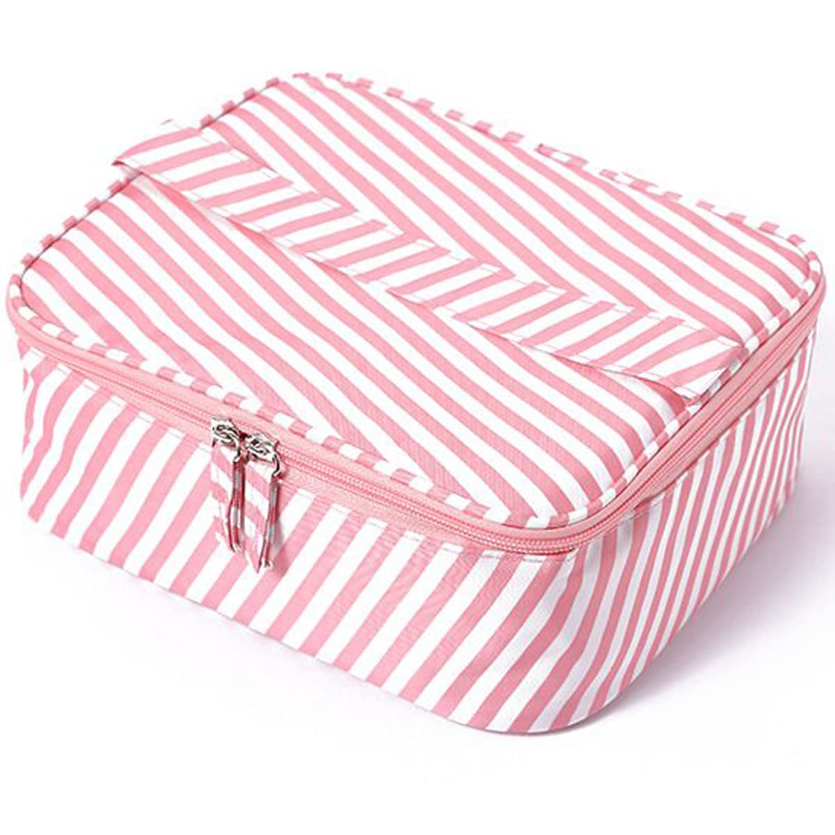Travel Makeup Bag, YYGOJOY Toiletry Bag Large Cosmetic Bag Make up Case Organizer, Portable Wash Bag Storage Case for Women and Girls (Pink Stripe)