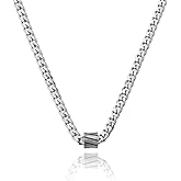 Galis Classic Chains For Men - Cuban Link Chain with Small Bead Pendant, Diamond-Cut Stainless Steel, Waterproof Silver Plated Men's Necklace, Gold Plated Necklace, Mens Gifts Ideas, 19.5"