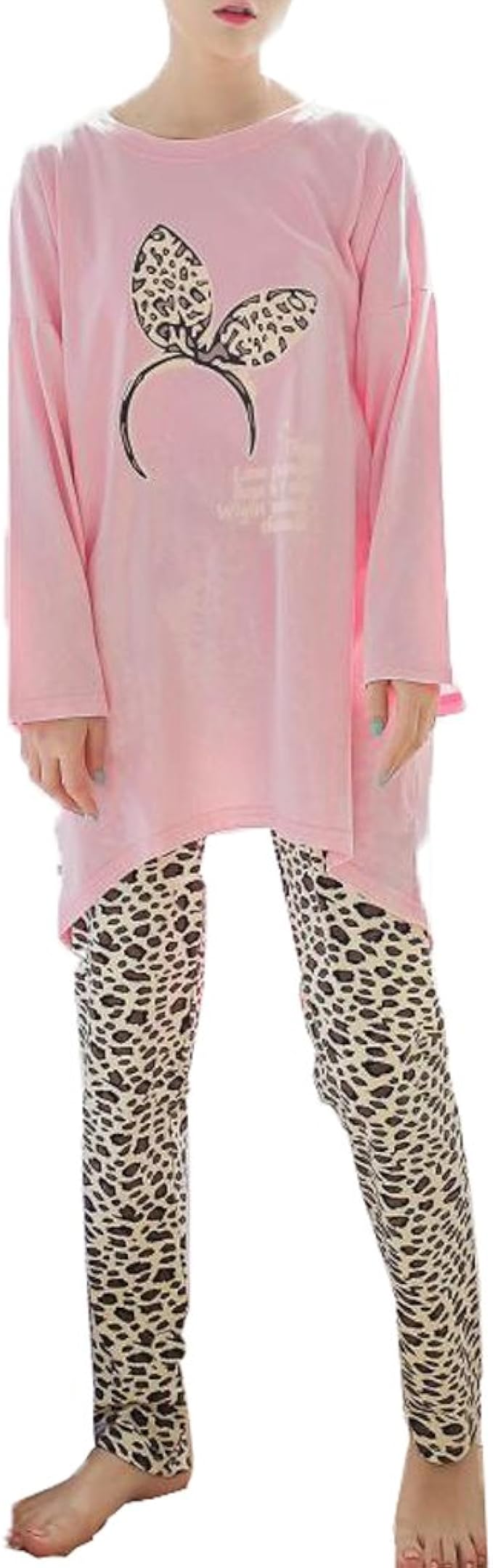 ピンクピンク Ppiinnkk レディース 可愛い パジャマ 寝巻き 長袖 春 秋 ルームウェア 部屋着 上下セット 無地 簡単 英字 豹柄 パジャマ ルームウェアセット 通販 Amazon