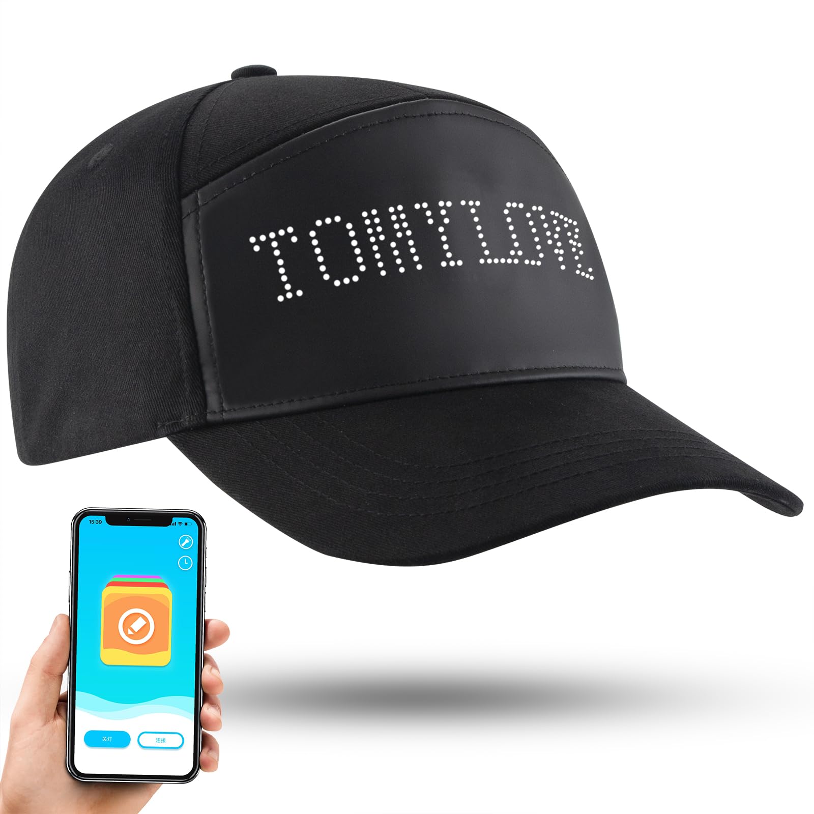 LIOVODE LED Hats, Mobile APP Control Cap Display Message Words Hats for New Year's Christmas Party Birthday Advertising Campaign (White Light-2.0)