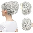 youngways Claw Clip Short Ponytail Messy Bun Hair Piece Bendable Hair Branch Extensions Fluffy Wavy Curly Synthetic Versatile White Hairpieces