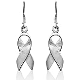 WithLoveSilver 925 Sterling Silver Breast Cancer Ribbon Hoop Dangle Earrings