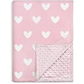 Heart Minky Baby Blanket 30 x 40 Inches for Girls, Soft Plush Receiving Blanket with Dotted Back, Gift for Toddler Newborn Infant Christmas Birthday Baby Shower