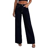 Allimy Women's Straight Leg Flare Jeans High Waisted Strechy Raw Hem Denim Pants