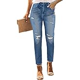 PerZeal Women's Skinny Ripped Trendy Jeans Mid Waisted Destroyed Denim Pants with Frayed Hem (Pack of 2)