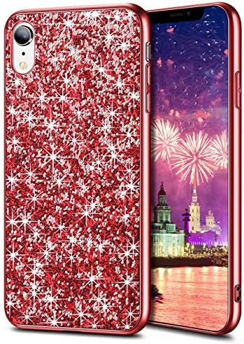 Wollony iPhone XR Case,Ultra Slim iPhone XR Bling Shiny Glitter Case for Girl Hybrid TPU Shock-Absorption Bumper Sparkle Hard Back Cover for iPhone XR 6.1" 2018 - Red