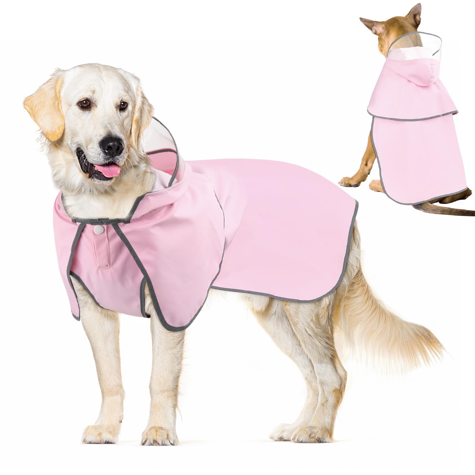 Weesiber Waterproof Dog Coat - Reflective Dog Raincoat with Hood, Adjustable Pet Rain Jacket with Leash Hole, Lightweight Doggie Poncho Slicker for Walking& Camping (L, Pink)