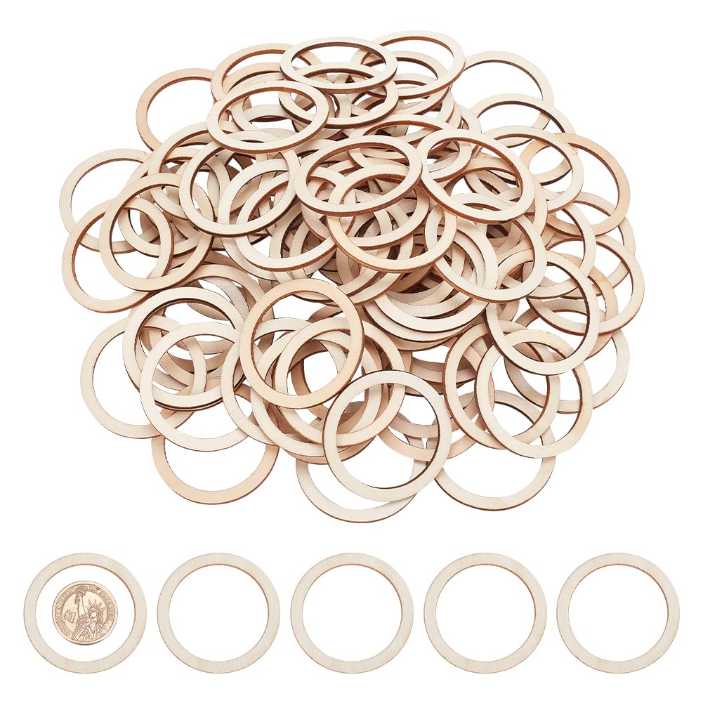 NBEADS 100 Pcs 5cm Unfinished Wood Pieces Rings Shape, Circle Ornaments Wood Linking Rings Blank Wooden Slices for Painting, Pyrography, Christmas Decor