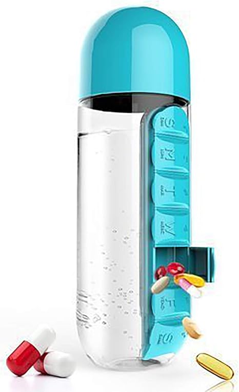 Amazon 600mlの大容量の水の瓶の薬箱が付いている薬のびんのディスペンサー キャンプに適した内蔵の毎日の薬箱収納箱 ブルー グラス タンブラー オンライン通販 Amazon 600mlの大容量の水の瓶の薬箱が付いている薬のびんのディスペンサー キャンプに適した内蔵の毎日の薬箱収納箱 ブルー グラス タンブラー オンライン通販