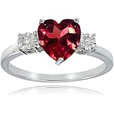 Ice Gems Sterling Silver Created Ruby Red and Heart Ring