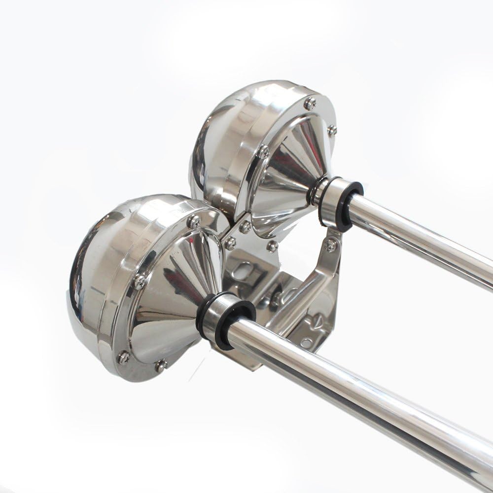 X-Haibei 12V Marine Trumpet Horn Twin Dual Electric Stainless Steel Powerful Boat Horn for Truck: Automotive