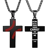 Baseball Cross Necklace for Men - Inspirational Bible Verse Pendant, Stainless Steel Chain, 22+2 inch Sports Jewelry Gift
