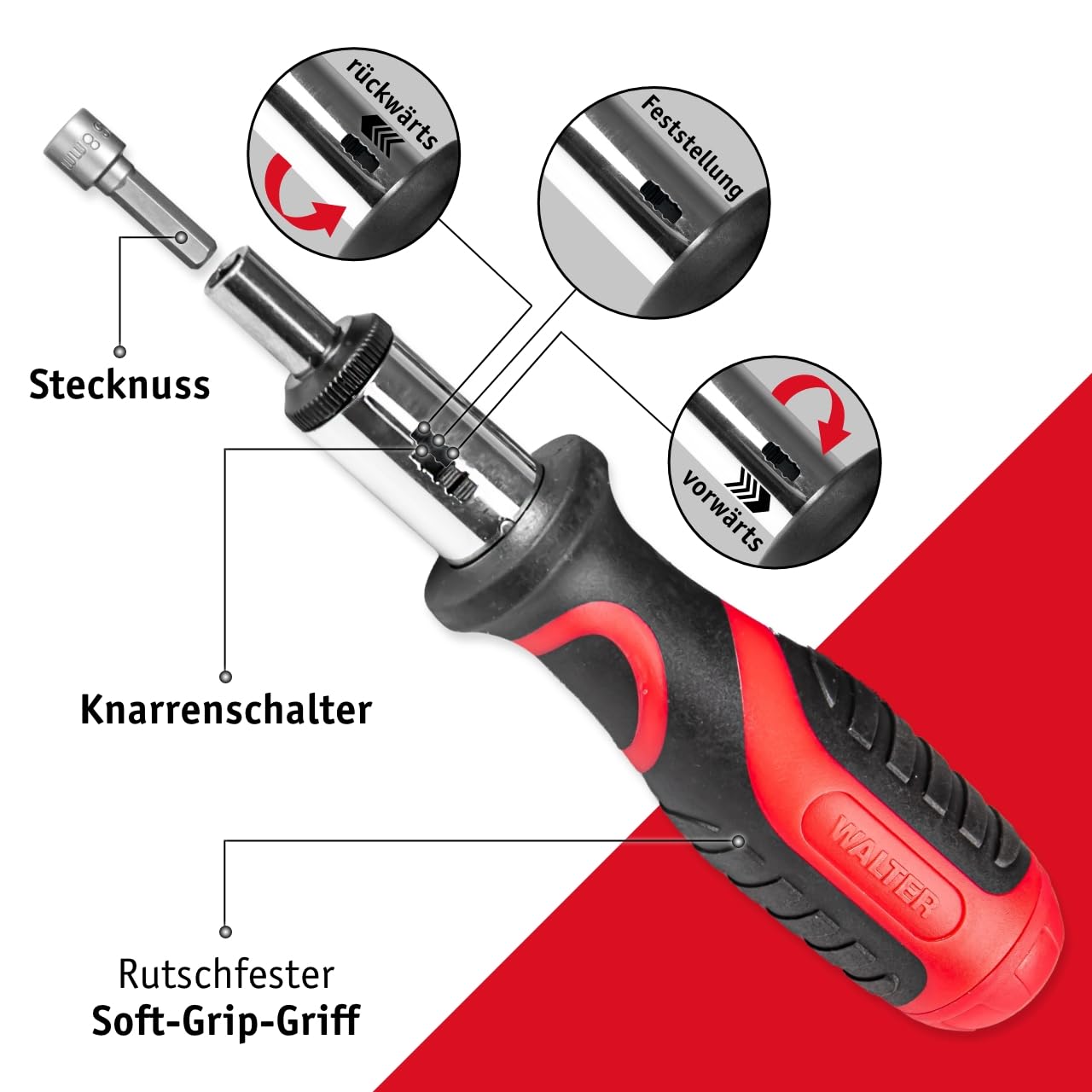 WALTER XXL Schraubendreher- & Bit-Set 100-teilig – Geschenk für Papa, Männer + Handwerker –inkl. Präzisions- & Winkelschraubendreher, Stecknüsse, Ratschen-Schrauber – Kreuzschlitz, Sechskant 5