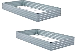 zizin 8x4x1ft Elevated Raised Garden Bed 2PCS Outdoor Metal Plant Box Kit for Gardening Vegetables, Grey