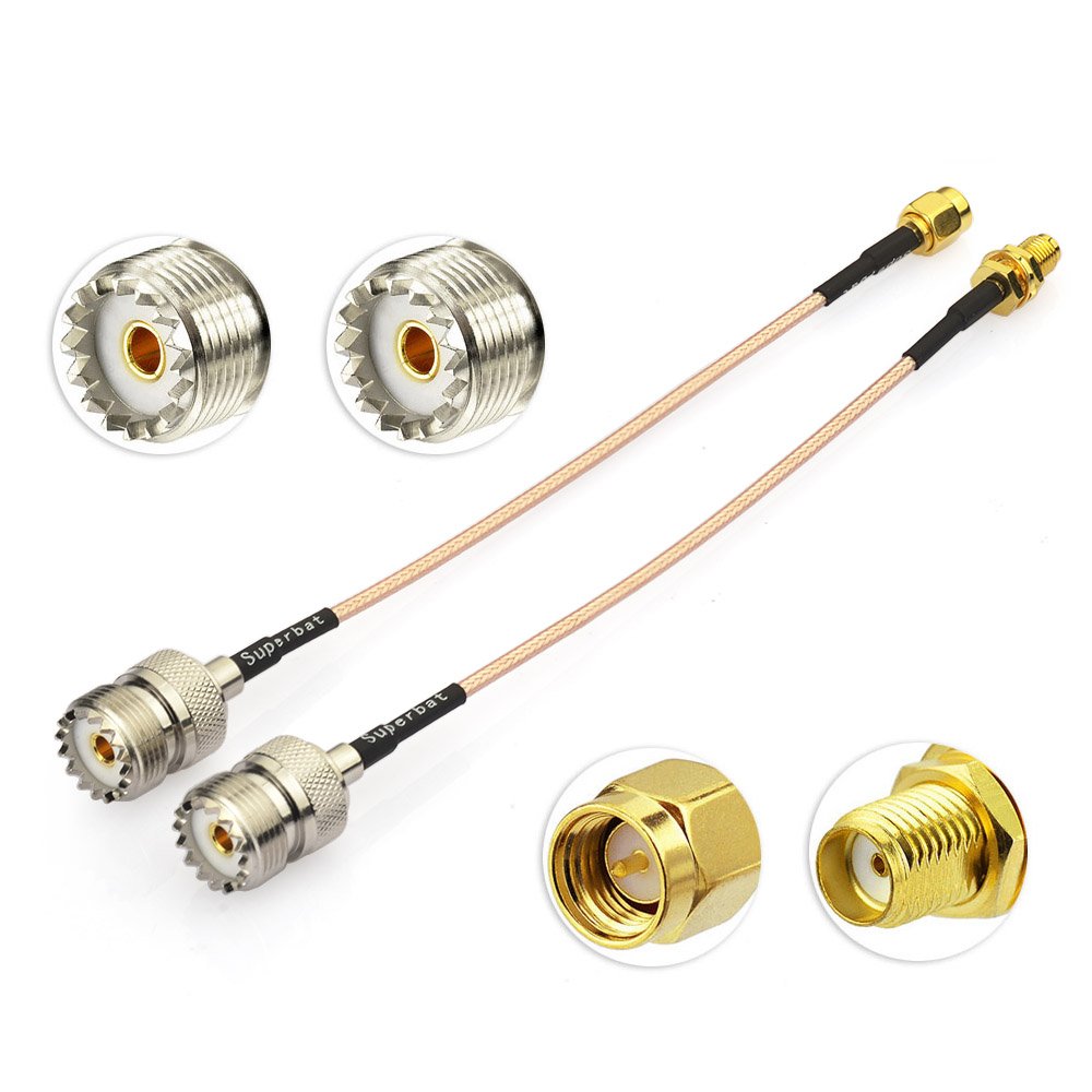 Superbat SMA Male/Female to UHF SO239 Female 50ohm RG316 Cable 15cm Ham Radio Antenna Cable for CB/Handheld/Two Way Radio, Walkie Talkie, Dummy Load, BaoFeng UV-5R UV5RA UV-82 (2Pcs)