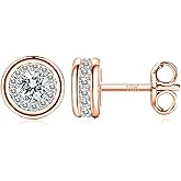 18K Gold Stud Earrings for Women, 18K Rose Gold Stud Earrings with Cubic Zirconia Diamonds, Jewelry Gift for Mom, Wife, Daughter, Friend on Birthday, Anniversary, Valentine's Day, Mother's Day