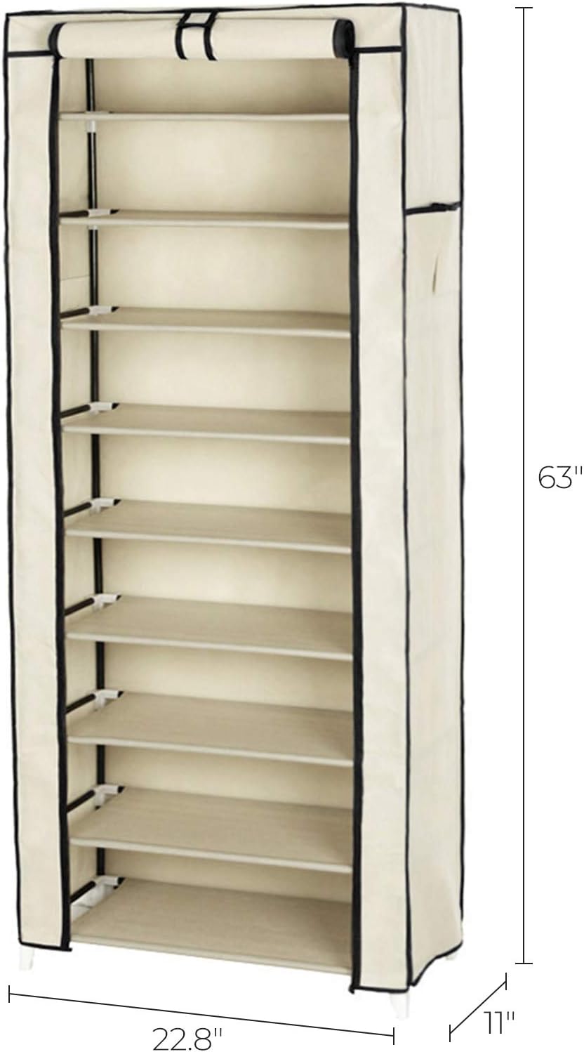 songmics 10 tiers shoe rack on Shoe Racks Songmics 10 Tier Shoe Tower Rack With Cover 27 Pair Space Saving Shoe Storage Organizer Beige Urxj10m Home Classiccakes Co Nz
