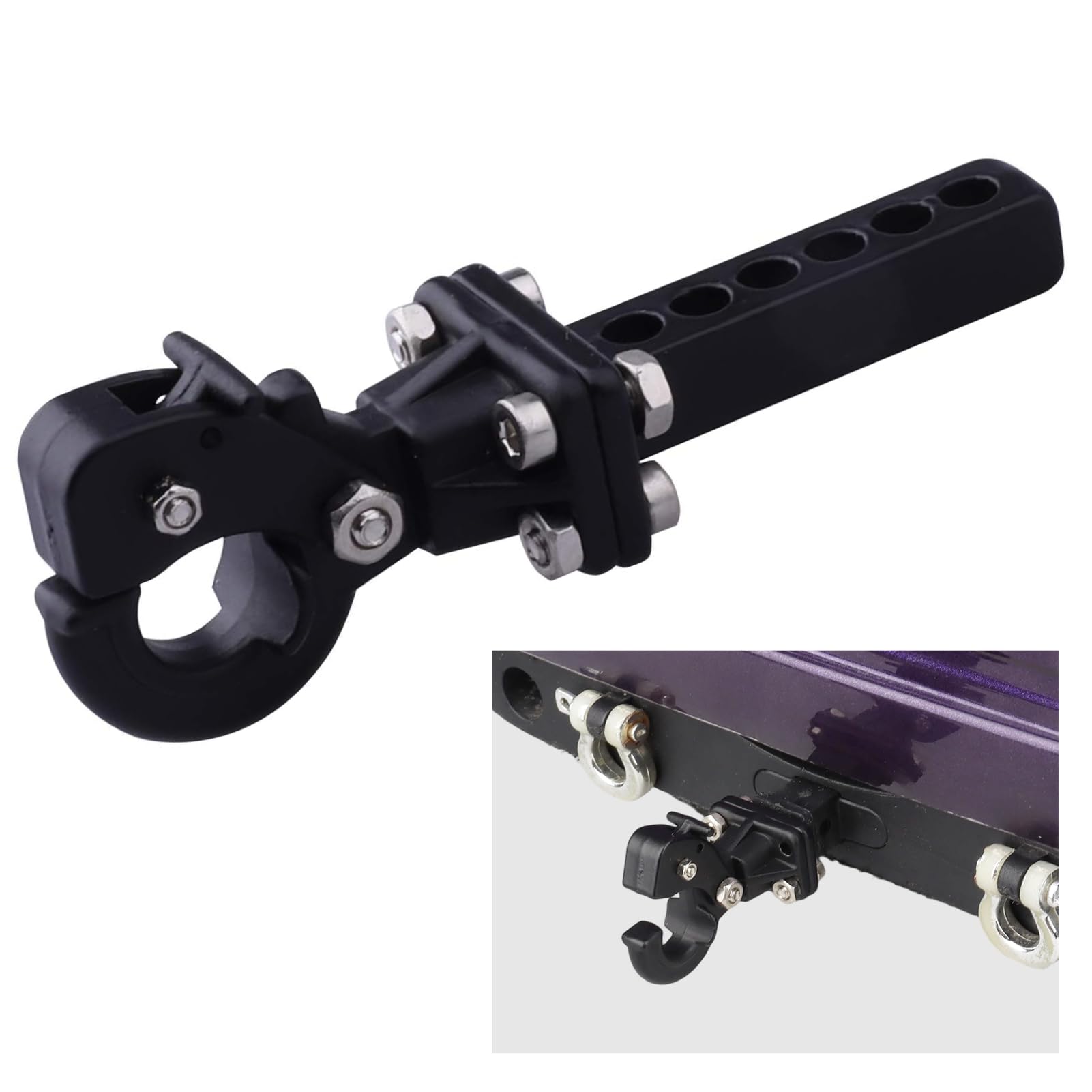 Hobbypark Metal Scale Trailer Hitch Tow Hook Drop Hitch Receiver for 1/10 RC Crawler Traxxas TRX4 Axial SCX10 Rear Bumper Parts (Black)