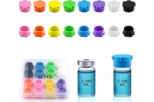 GOQEUT Reusable 5-100ml Glass Vial Protective Vial Caps, Leak-Proof and Dust-Proof Caps, 8 Colors Covers for Easy Organization and Classification (16Pcs / 8Colors)