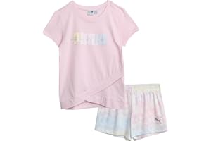 PUMA Girls' Active Shorts Set - 2 Piece Performance T-Shirt and Gym Shorts or Bike Shorts - Athletic Outfit for Girls (S-L)