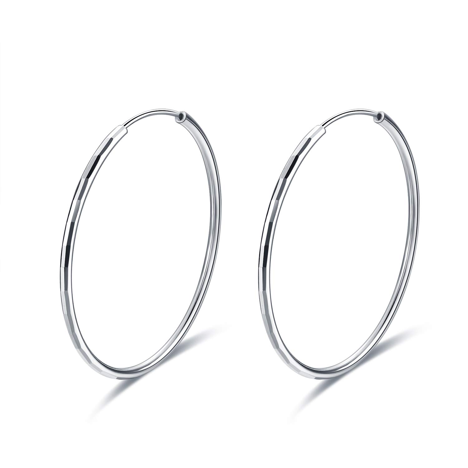 VONALA Hoop Earrings Sterling Silver Fine Hoop Earrings 40mm Circle Loop for Women Girls
