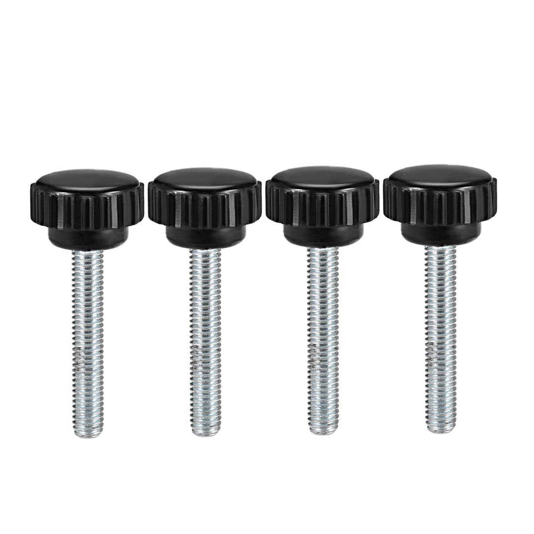 sourcing map 4pcs Knurled Clamping Knobs M6 x 40mm Metric Zinc Plated Carbon Steel Male Thread Thumb Screw on Type 20mm Plastic Round Head Threaded Hand Bolt Stud Knobs Black