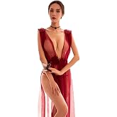 Acariciar Women Lace Lingerie Babydoll Teddy Lingerie Chemise Side Slit Sexy court style Sleepwear Nightgown