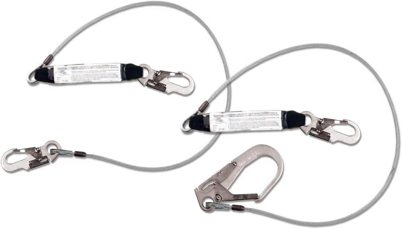 Guardian Fall Protection 01242 6-Foot Cable Lanyard with Rebar Hook and Shock Absorber